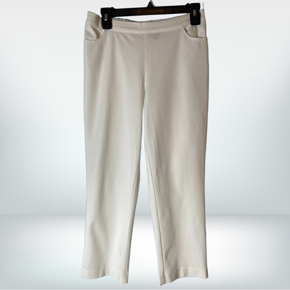Isaac Mizrahi Petite 24/7 Stretch Crop Pants Pull On Elastic Waist White 4P